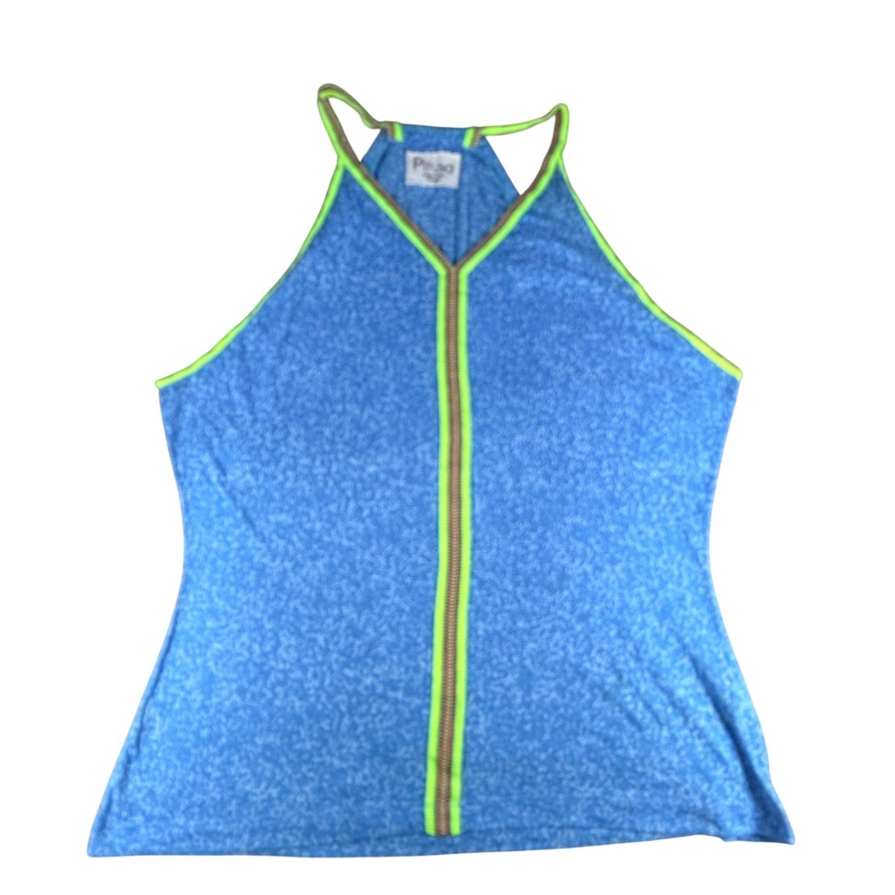 Pitusa Women Tank Top Halter Neon Trim Standard Blue Cotton Blend Beachwear